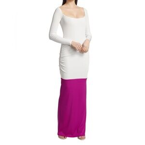 IZAYLA White and Pink Long Sleeve Colorblock Two Tone Maxi Dress
